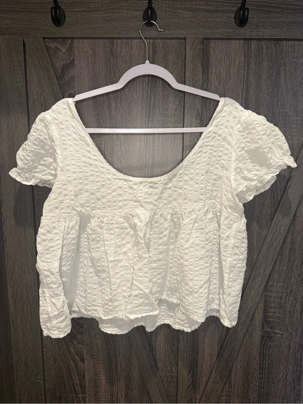 wild fable White Textured Puff-Sleeve Blouse